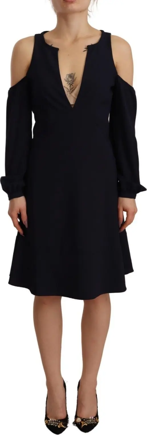 Black Long Sleeves Open Shoulder A-line Dress