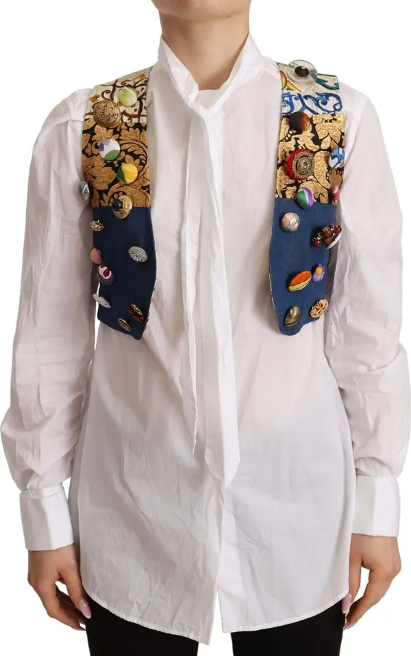Multicolor Embellished Waist Coat Cotton Top
