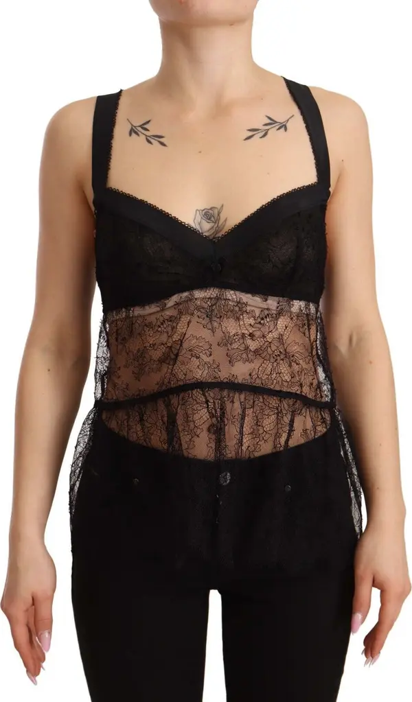 Black Silk Lace Babydoll Nylon Lingerie Top