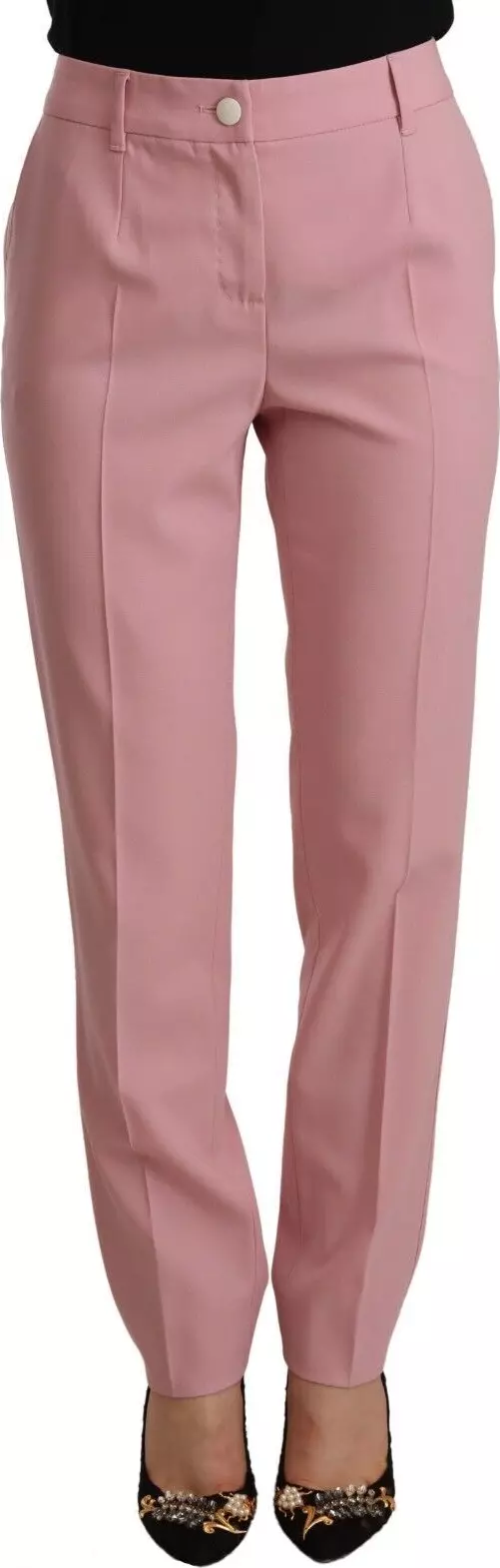 Pink Wool Stretch High Waist Trouser Pants