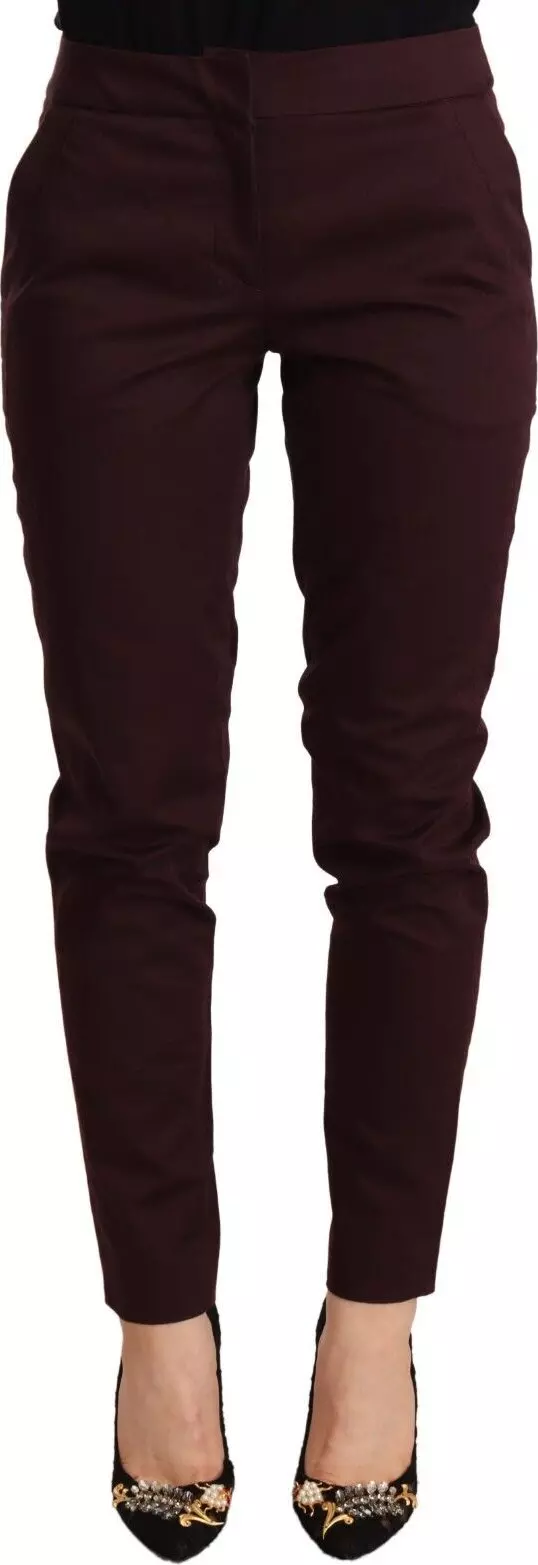 Maroon Mid Waist Skinny Women Trouser Pants