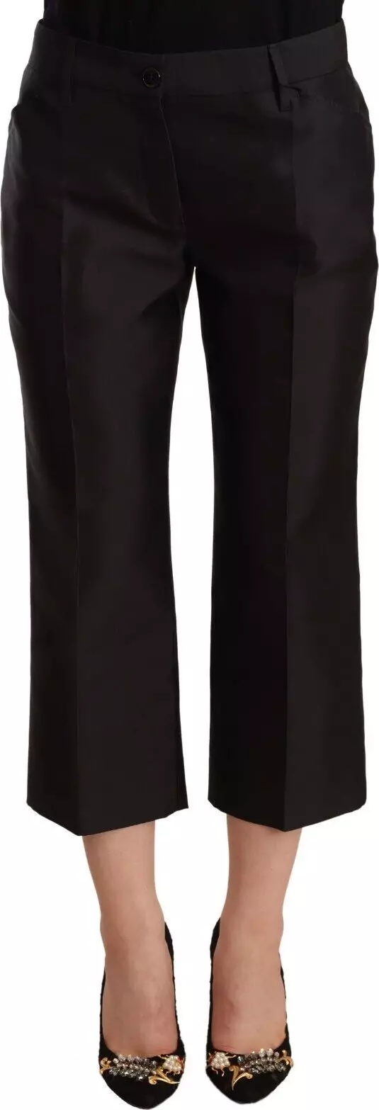 Black 100% Silk Flared Cropped Pants