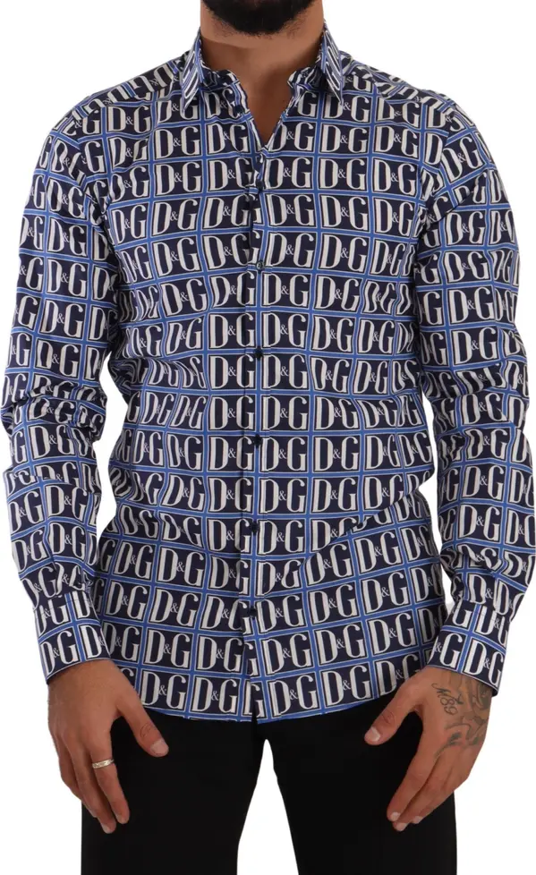 Blue Logo Mania Slim Fit Cotton Shirt