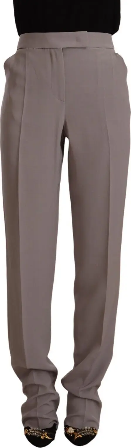 Brown High Waist Silk Tapered Long Pants