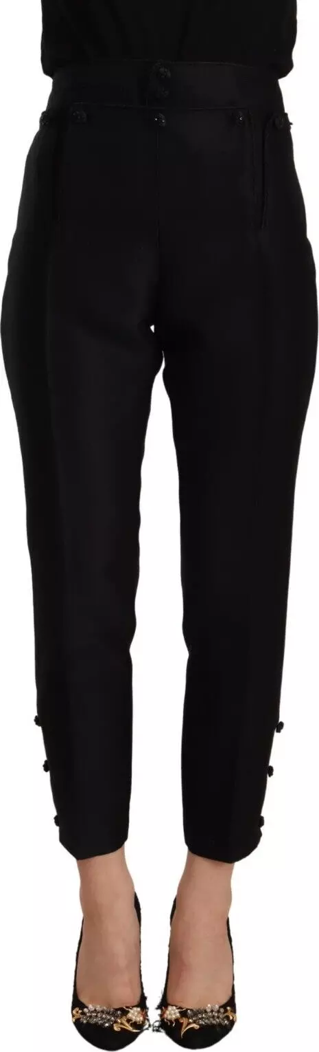 Black Wool High Waist Skinny Women Pants