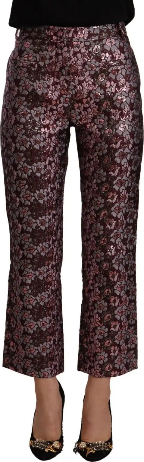 Multicolor Floral Jacquard Flared Cropped Pants