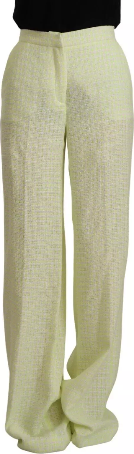 Yellow Green Cotton High Waist Straight Long Pants