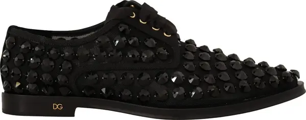Black Lace Up Studded Formal Flats Shoes