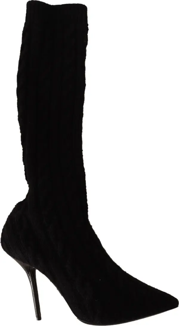 Black Stretch Socks Knee High Booties Shoes