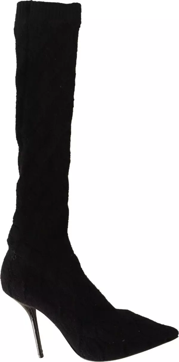 Black Stretch Socks Knee High Booties Shoes