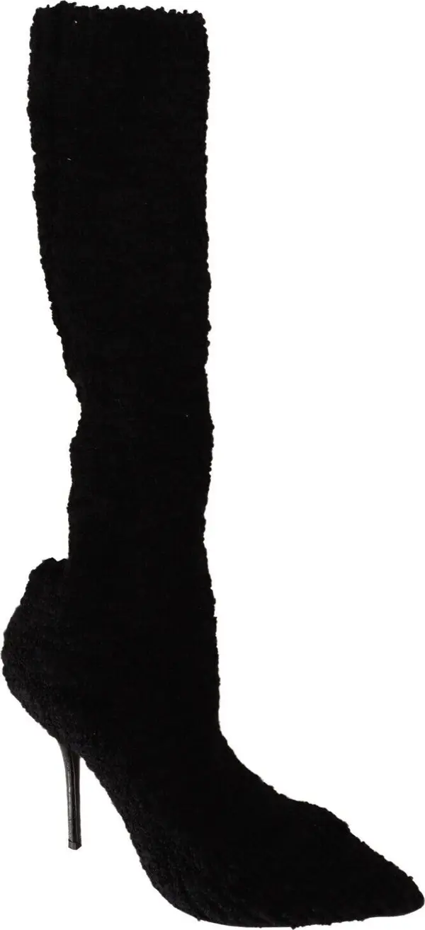 Black Stretch Socks Knee High Booties Shoes
