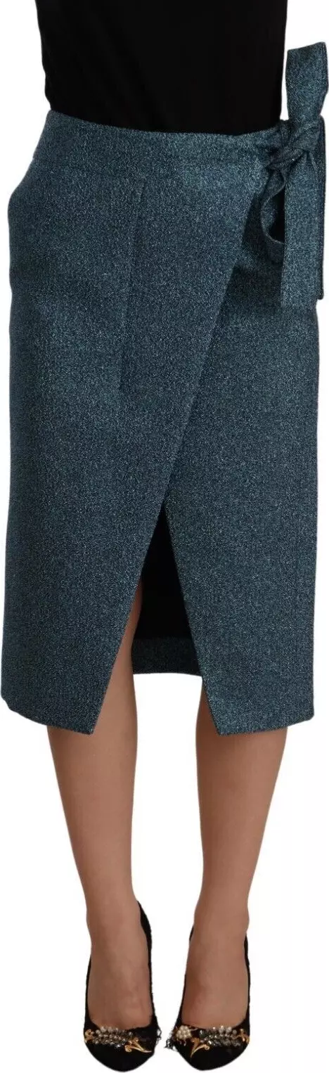 Blue High Waist Pencil Straight Wrap Style Skirt