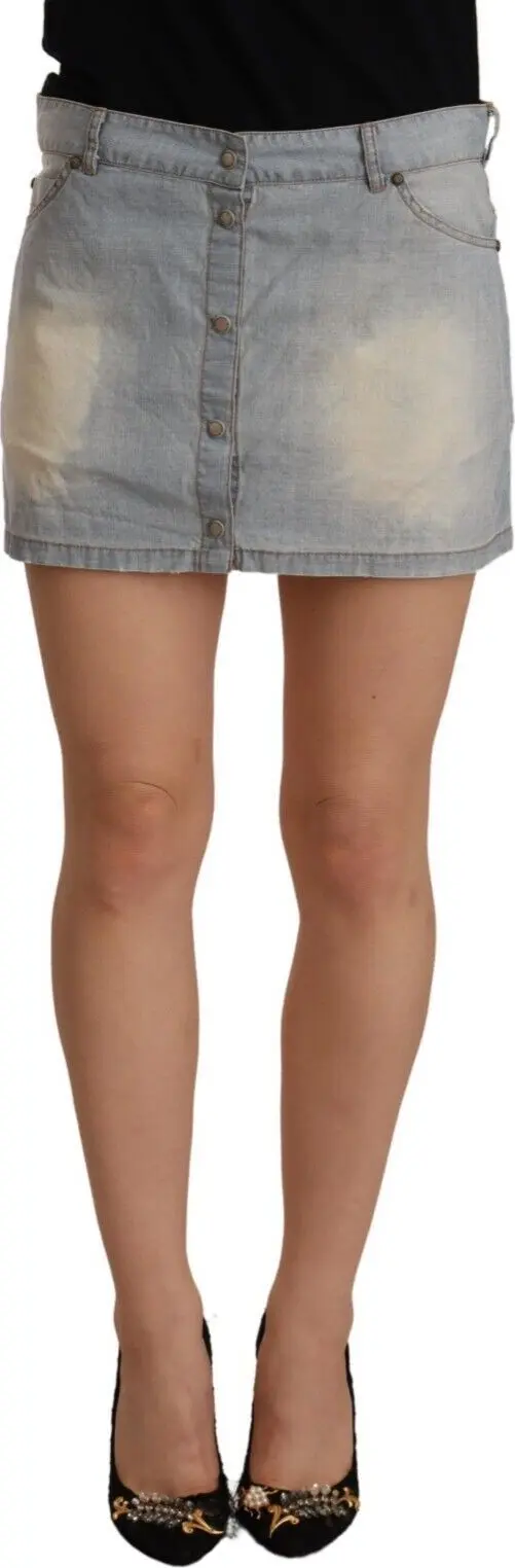 Light Blue Mid Waist Denim Mini Cotton Skirt