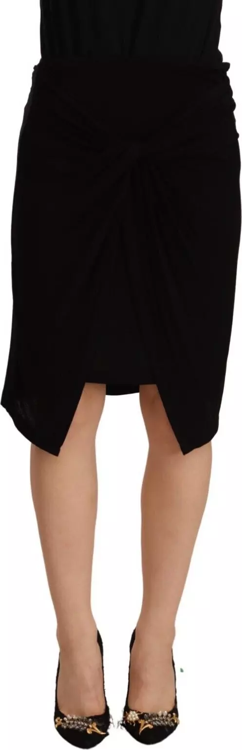 Black High Waist Pencil Knee Length Viscose Skirt