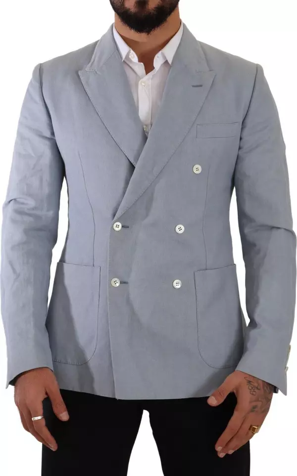 Blue Cotton Linen Slim Fit Jacket Coat Blazer