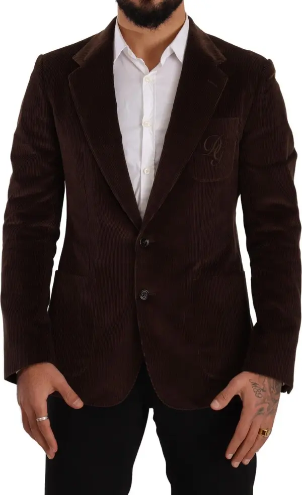Brown Corduroy Slim Fit Coat DG Logo Blazer