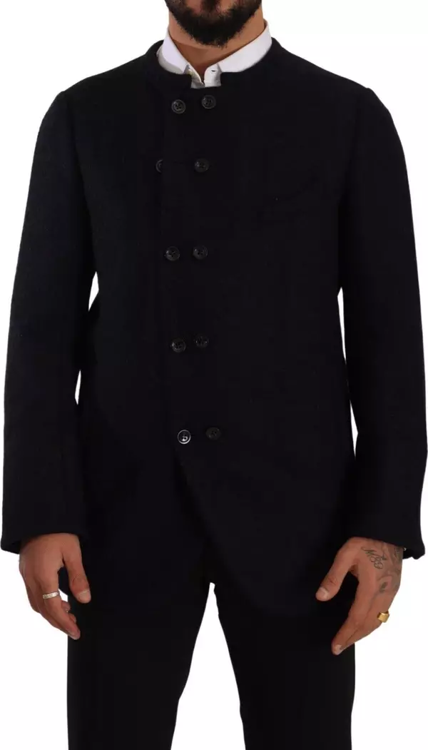 Gray Alpaca Button Down Men Coat Jacket