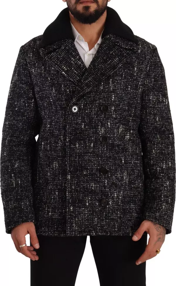 Black Wool Double Breasted Coat Men Jacket