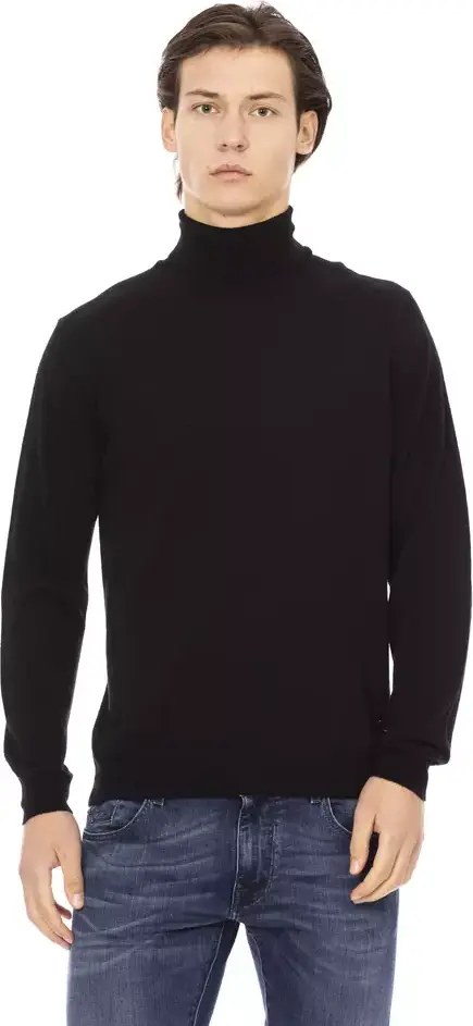 Black Fabric Men Sweater Turtleneck