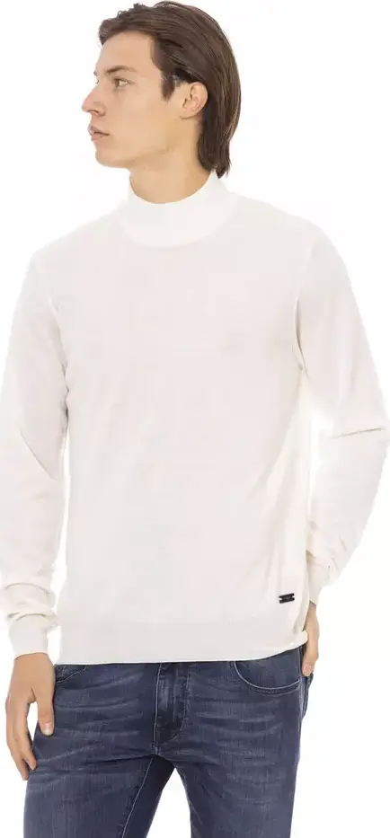 White Fabric Men's Turtleneck Sweater