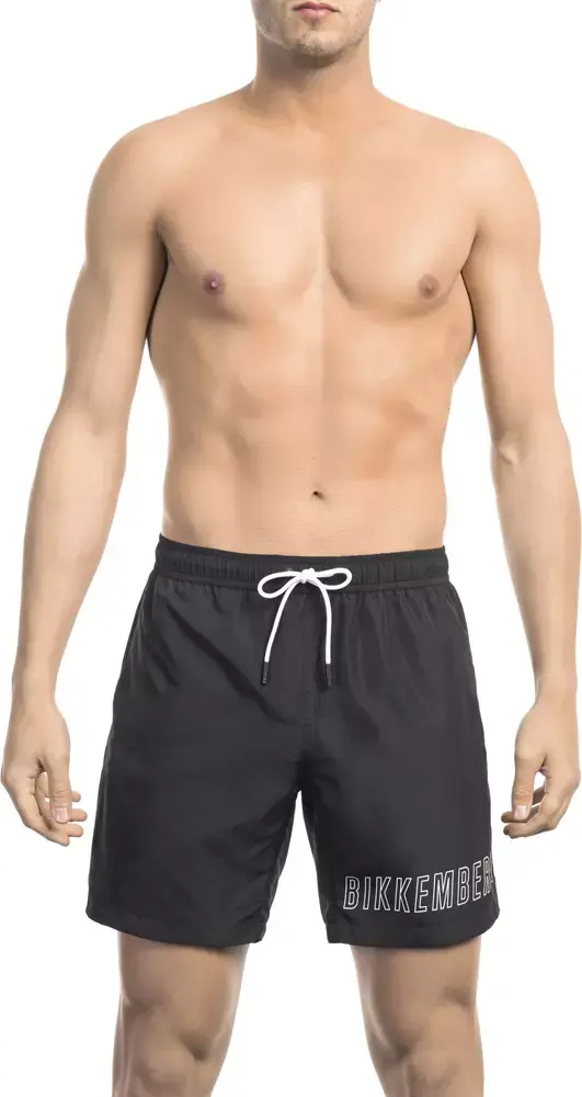 Black Polyester Men Swim Short