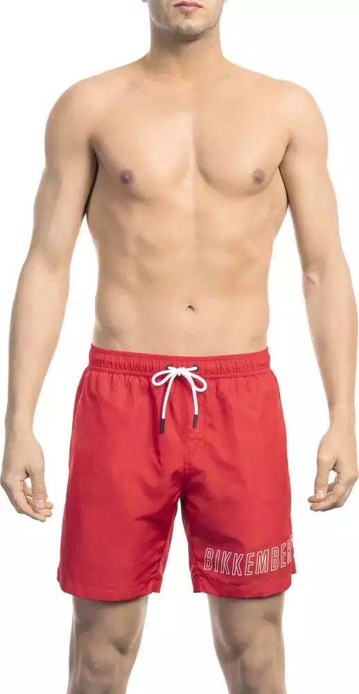 Red Polyester Men's Swim Short