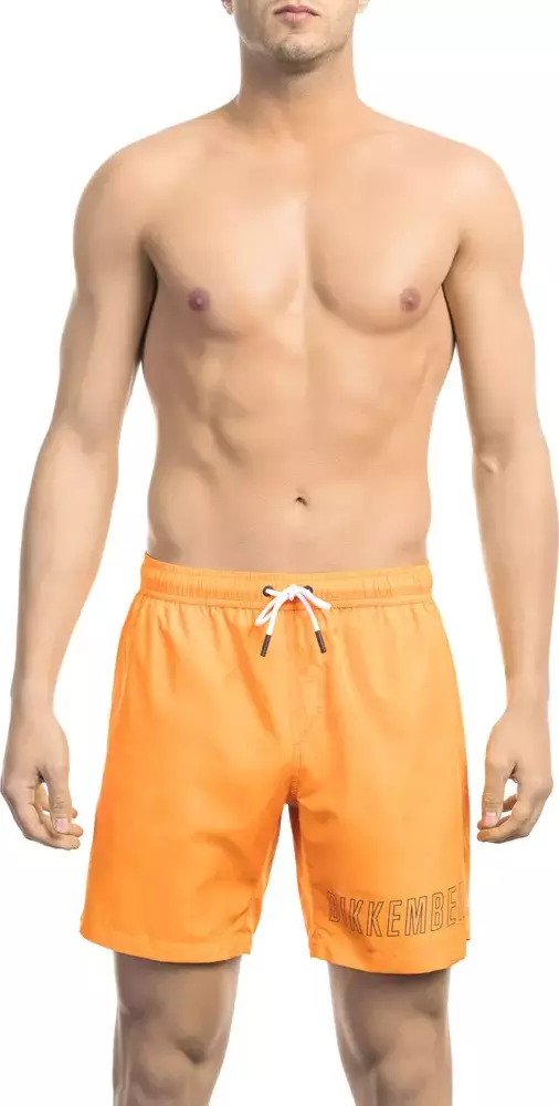 Orange Polyester Men Swim Short