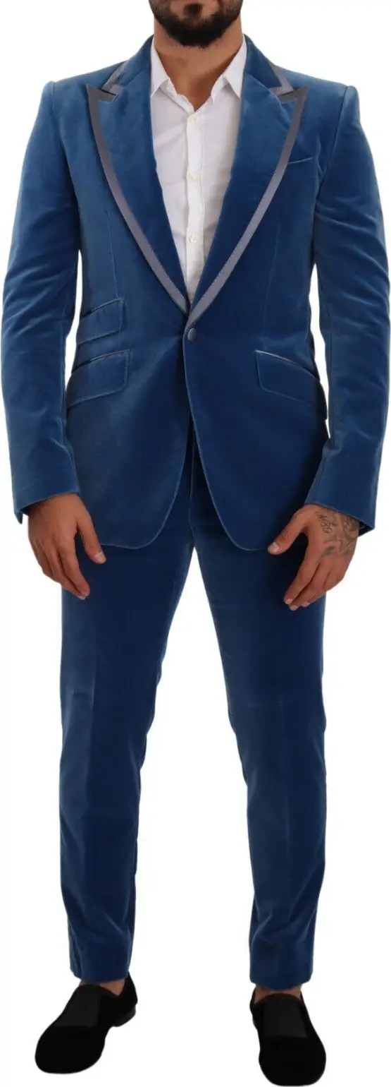 Blue SICILIA Velvet Slim Fit 2 Piece Suit
