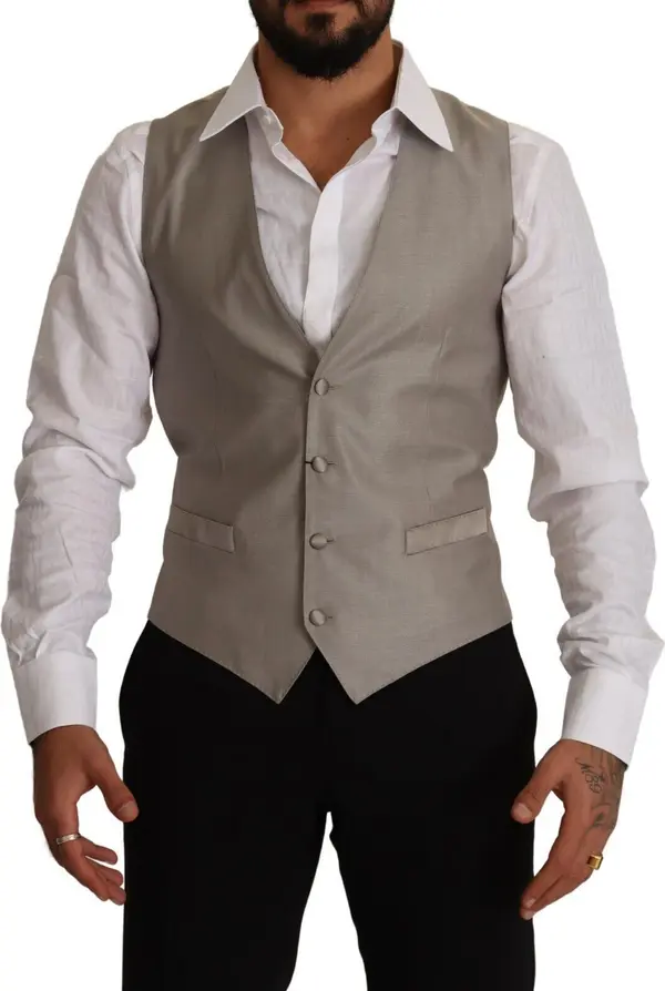 Beige Wool Single Breasted Waistcoat Vest