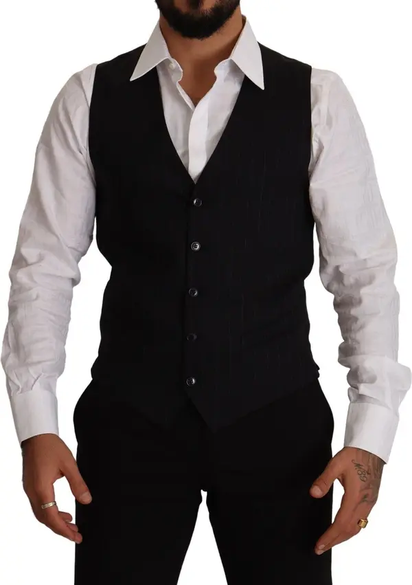 Blue Striped Wool Stretch Waistcoat Vest