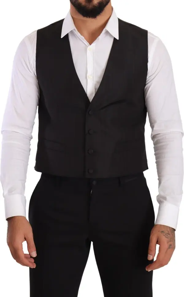 Gray Silk Slim Fit Waistcoat Formal Vest