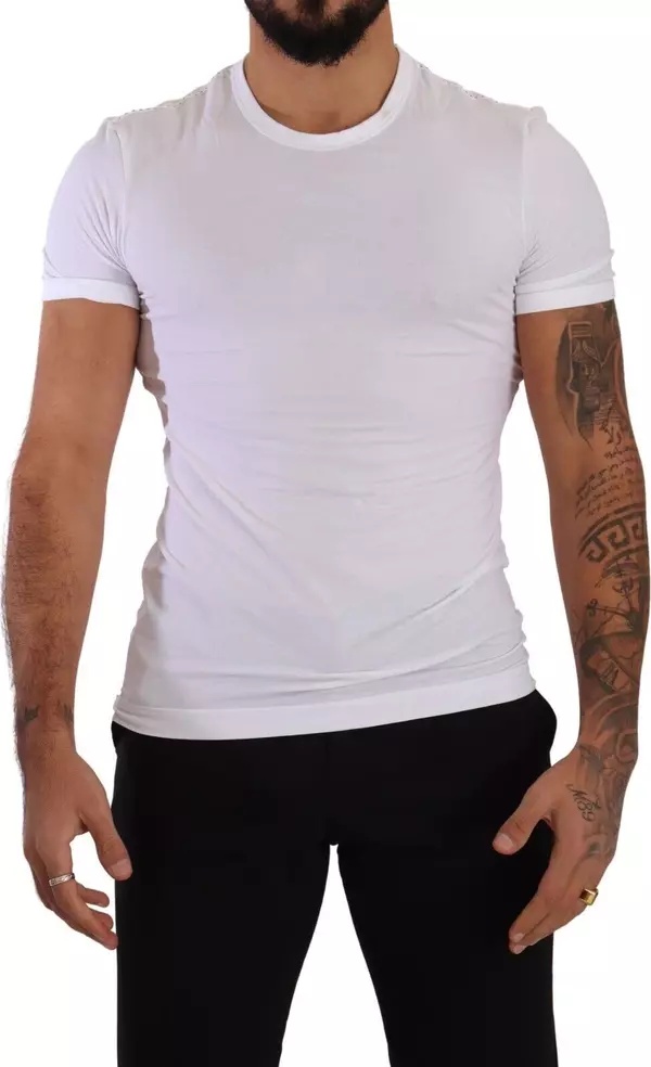 White Round Neck Cotton Stretch T-shirt Underwear