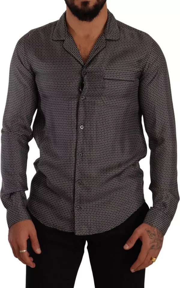 Gray Fantasy Pattern Pajama Top Mens Shirt