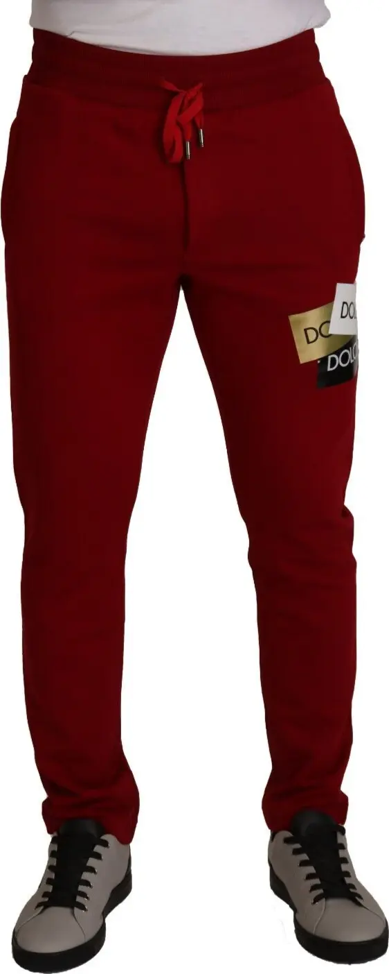 Red Cotton Logo Patch Sweatpants Jogging Pants