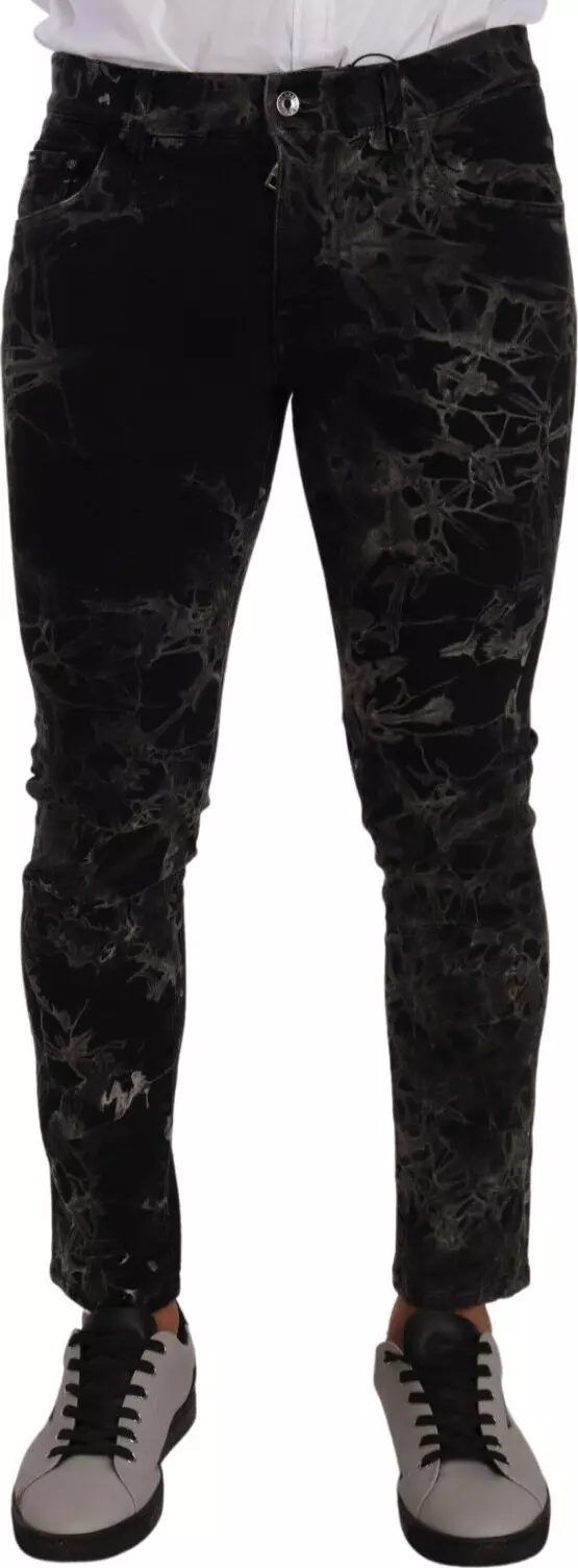 Black Patterned Skinny Slim Fit Jeans
