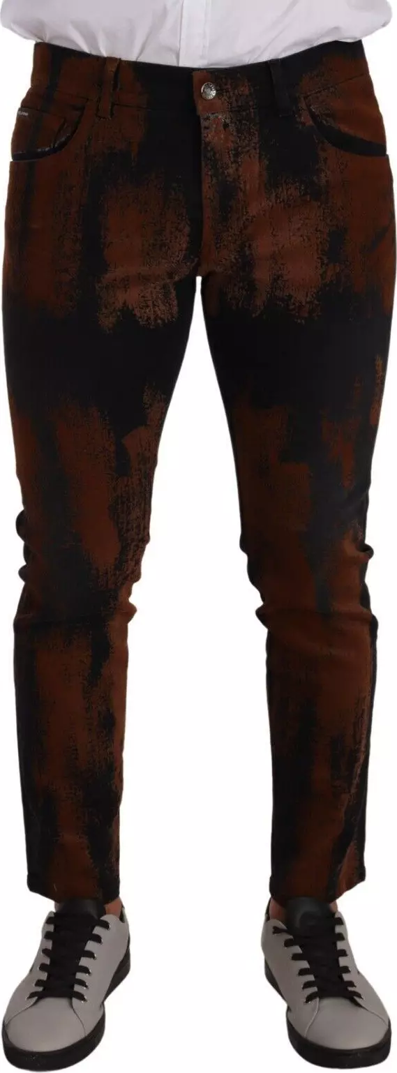 Black Brown Tie Dye Cotton Skinny Denim Jeans