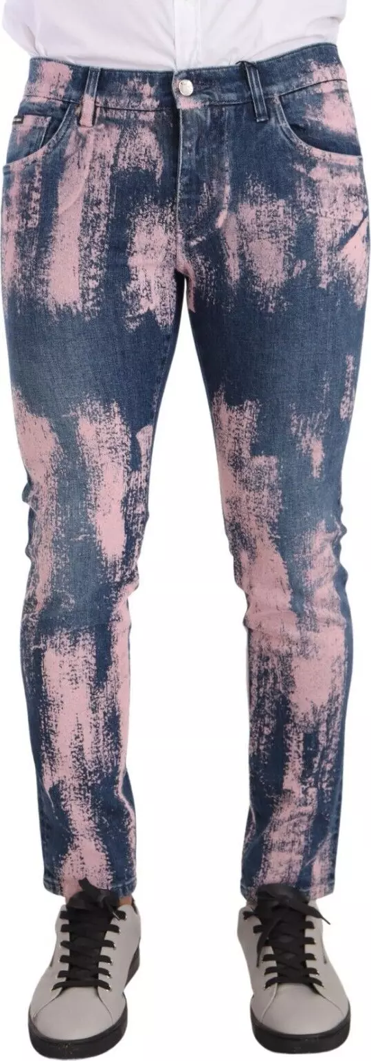 Blue Pink Tie Dye Cotton Skinny Denim Jeans