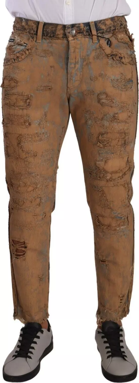 Brown Distressed Cotton Regular Denim Jeans