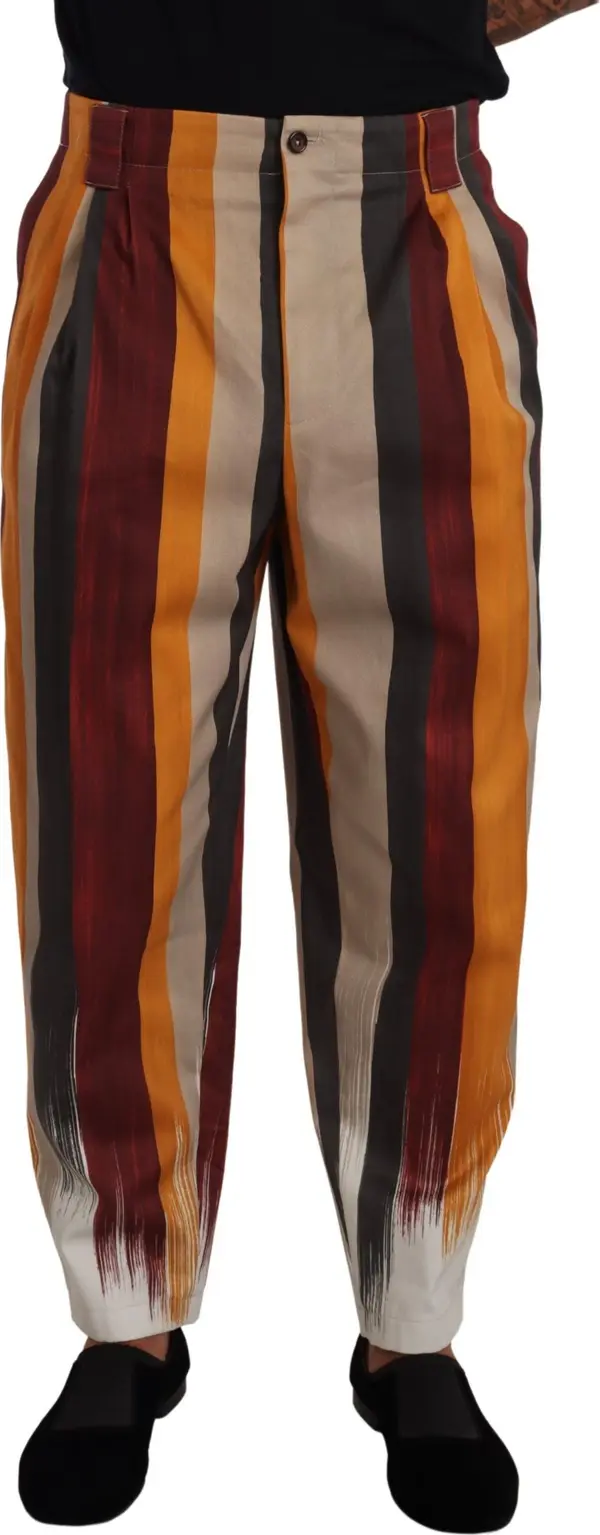 Multicolor Striped Cotton Tapered Trouser Pants