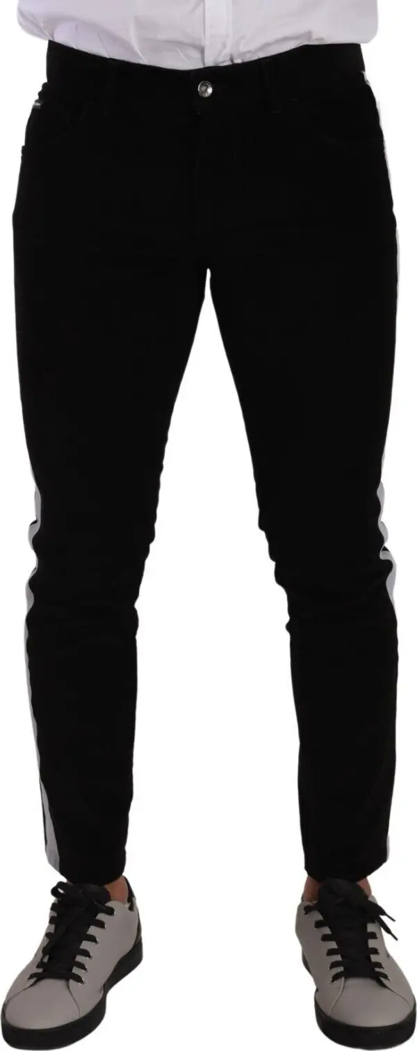Black Cotton Stretch Skinny Corduroy Jeans
