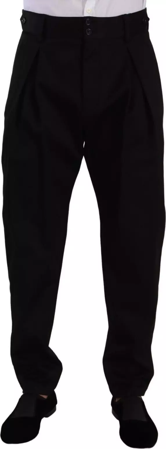 Black Cotton High Waist Men Trouser Dress Pants