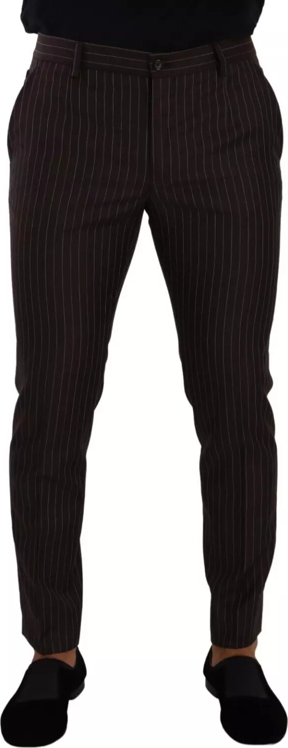 Brown Striped Wool Formal Trouser Dress Pants