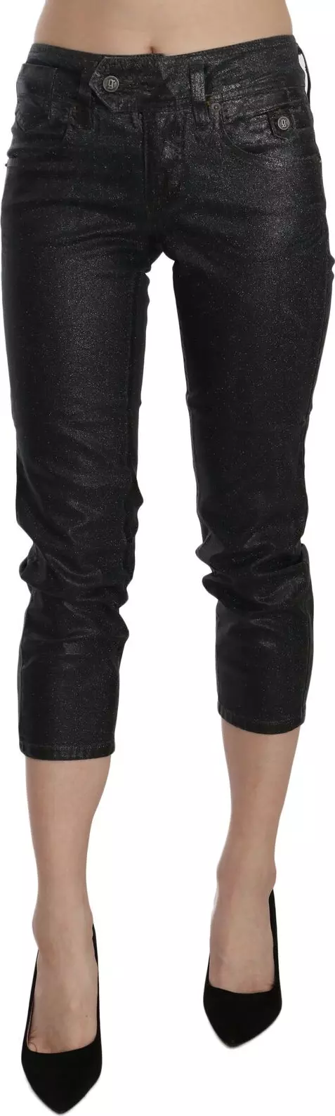 Black Washed Mid Waist Slim Leg Cropped Denim Pants