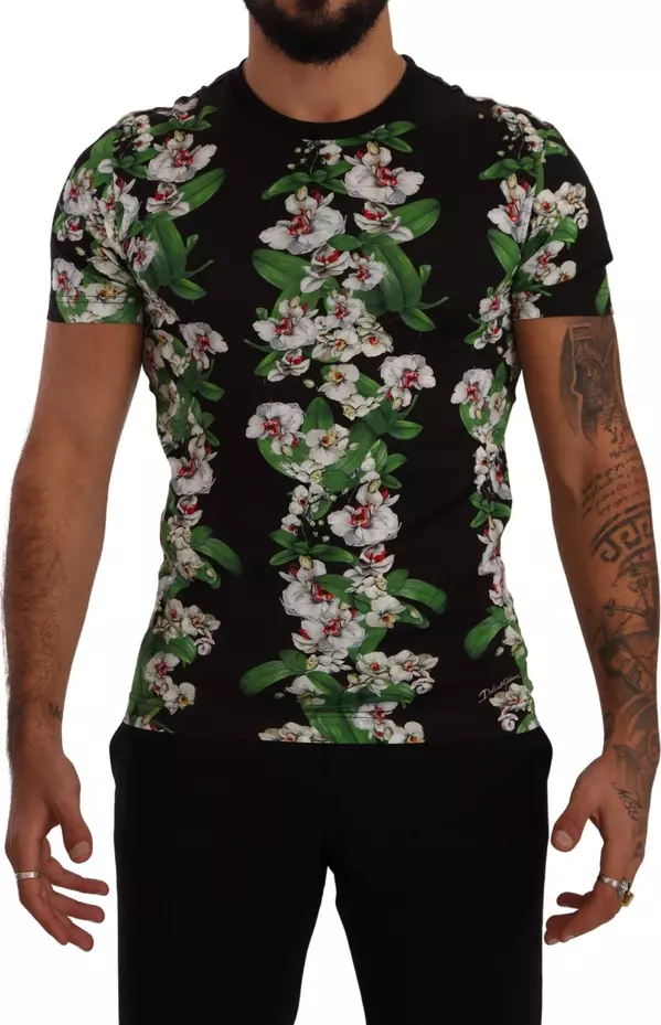 Black Floral Print Crewneck T-shirt