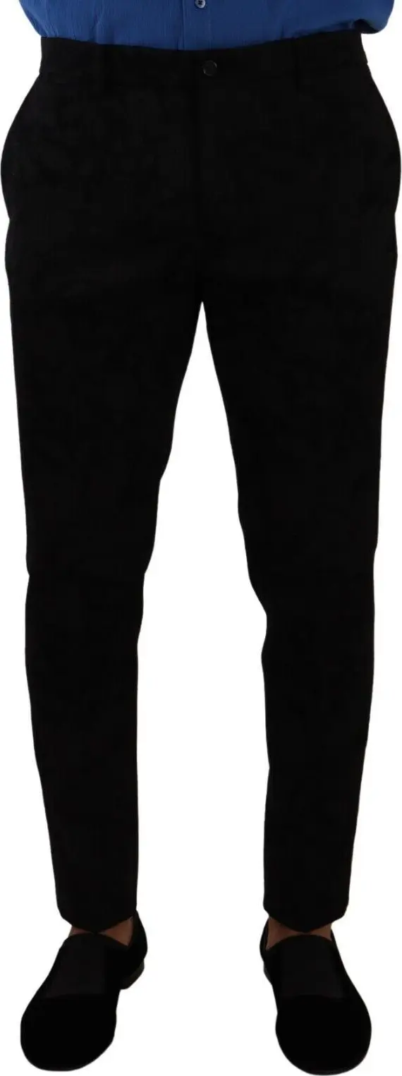 Black Brocade Skinny Formal Trouser Dress Pants