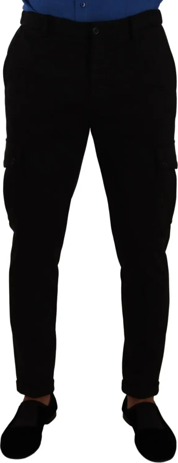 Black Viscose Skinny Cargo Trouser Pants