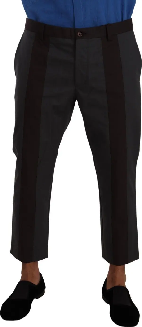 Gray Bordeaux Striped Cropped Trouser Pants