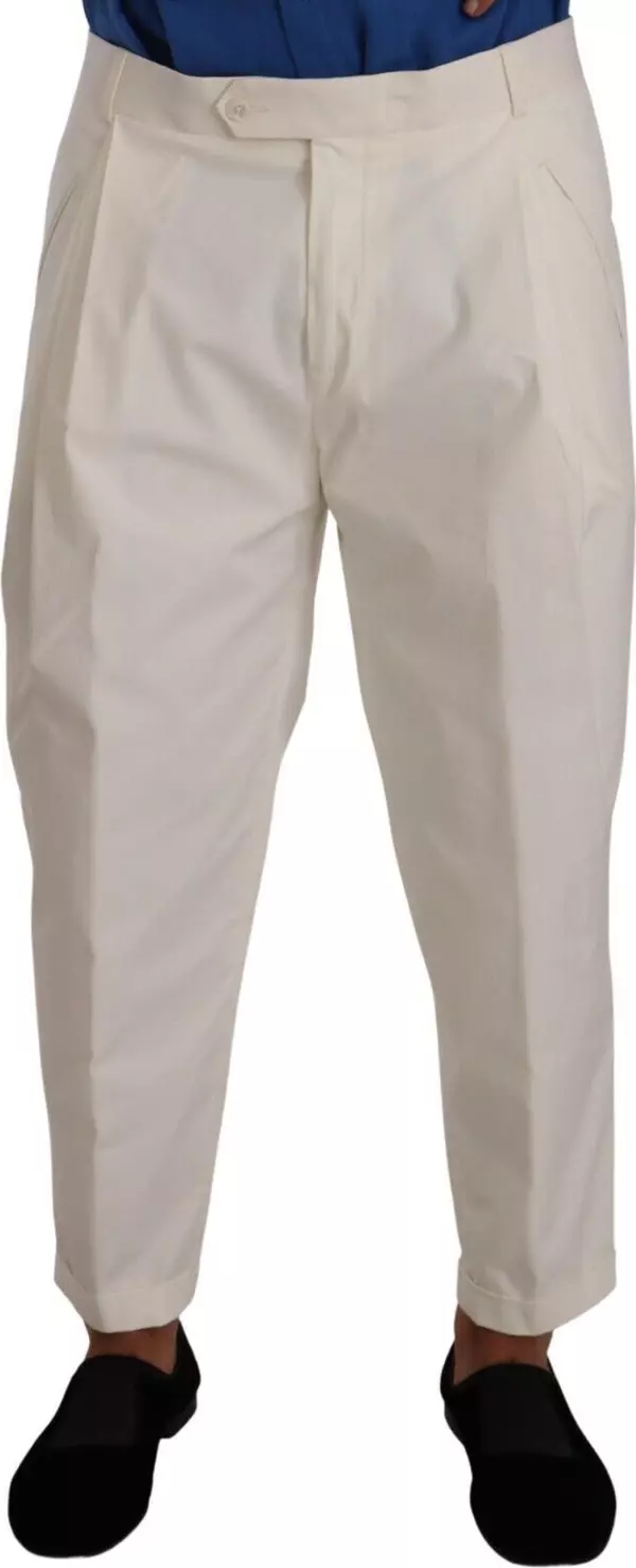 White Cotton Tapered Men Trouser Dress Pants
