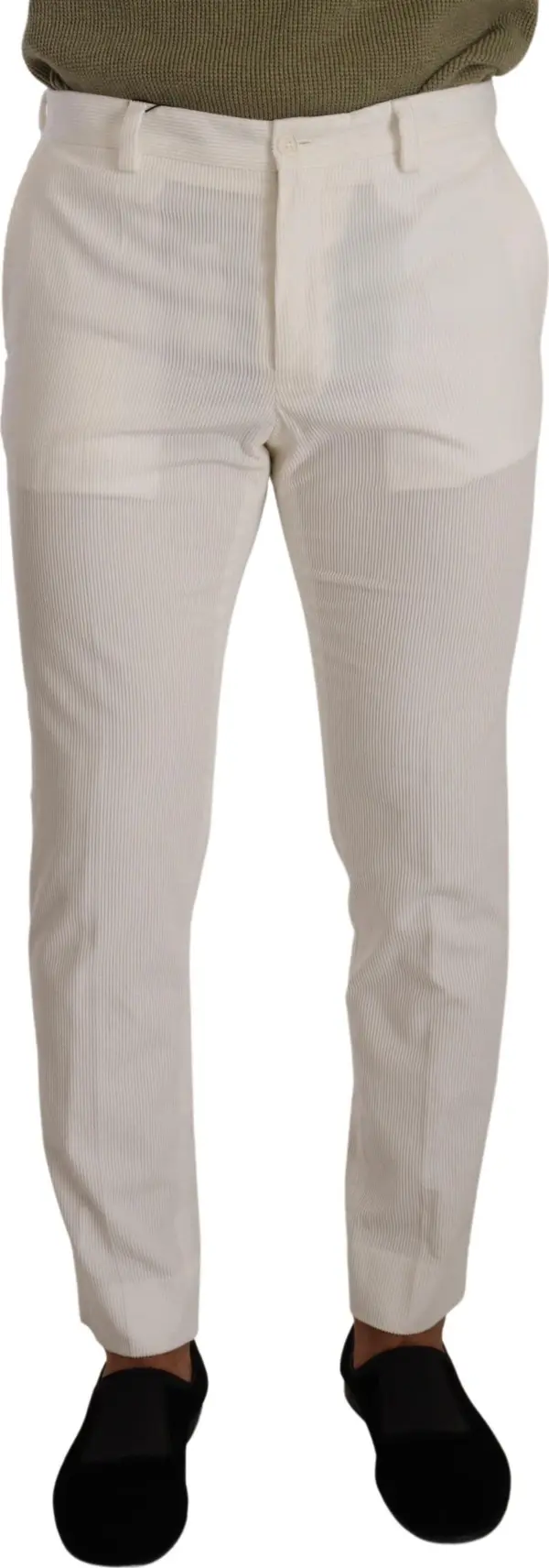 White Cotton Skinny Corduroy Trouser Pants