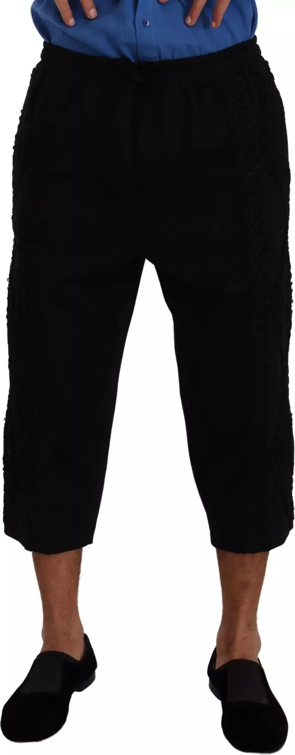 Black Cotton Torero Cropped Short Trouser Pants